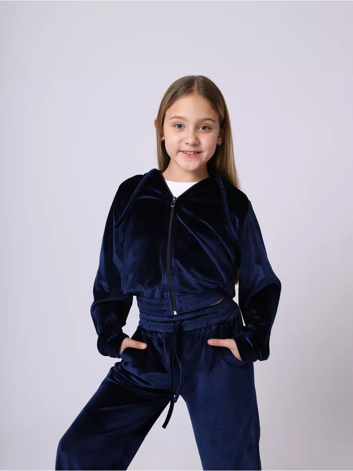 Kvinders Velour Sweat Suit med Hætte og Elastisk Livlinje Skovae