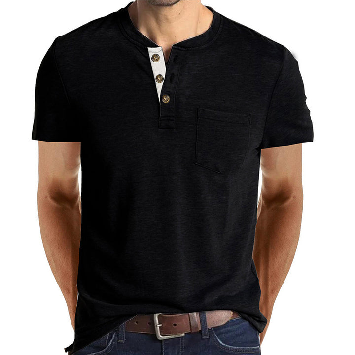 Herre kortærmet Henley-shirt med lomme-detalje Stilla
