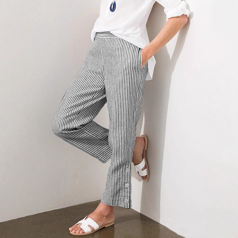 Damer Stribede Linned Crop-Bukser Stilla