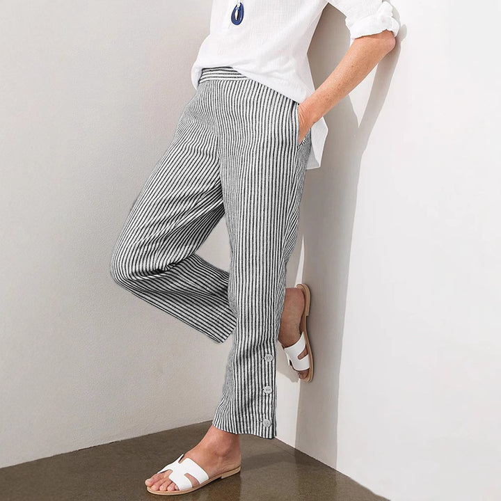 Damer Stribede Linned Crop-Bukser Stilla