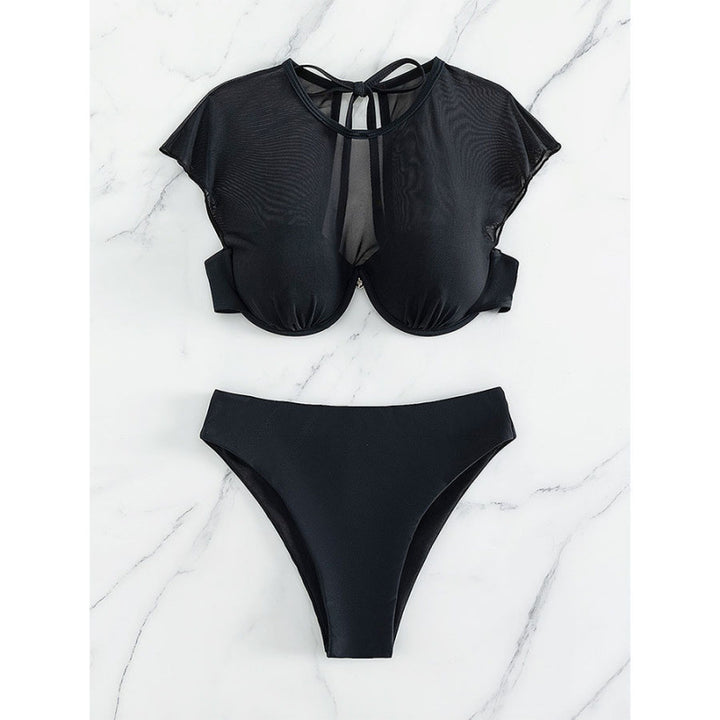 Dame bikini top med gennemsigtige ærmer og højt skåret linning Skovae