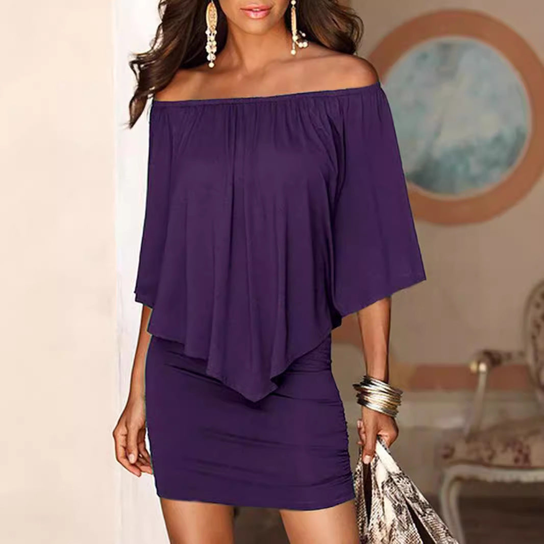 Dame Off-Shoulder Mini Kjole med flydende stof og drapering Stilla