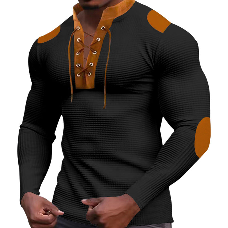 Herrer langærmet Henley-shirt med moderne knapper og struktureret overflade Stilla