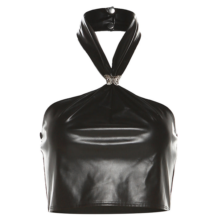 Dame Crop Top i højkvalitetsmateriale med nutidigt halstykke-design Stilla