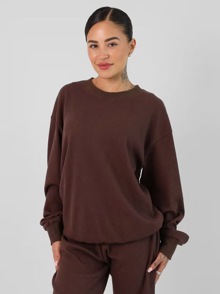 Kvinders afslappede sweatshirt med stort vaffelmønster og komfortable manchetter Skovae