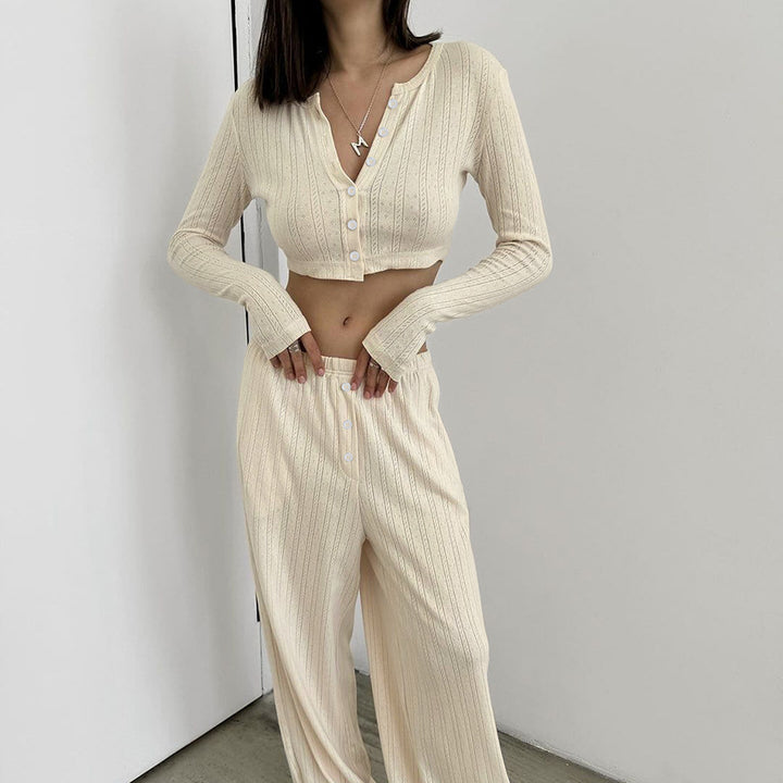 Dame Cropped Pullover og brede Bukser Sæt Stilla