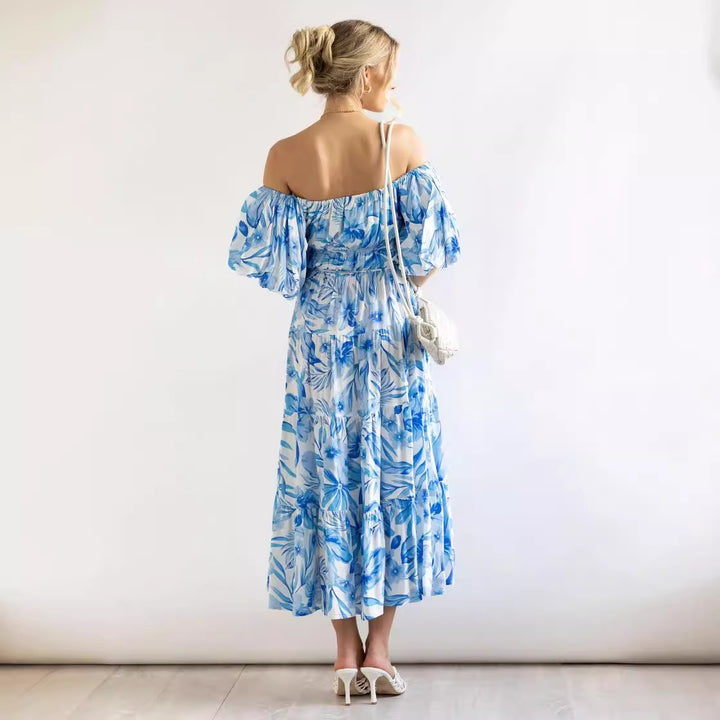 Dame Maxi Kjole med usædvanligt Off-Shoulder Design og voluminøse ærmer Stilla