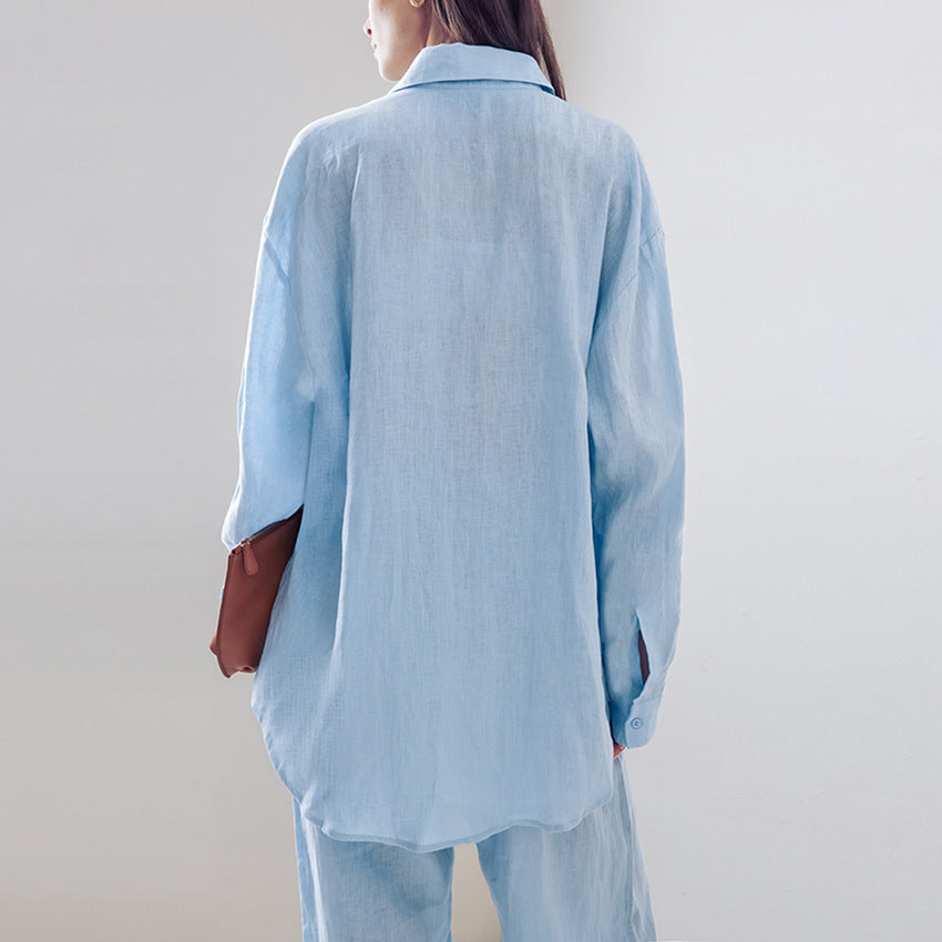 Dame afslappet linned jakkesæt med oversized skjorte og lige ben Stilla