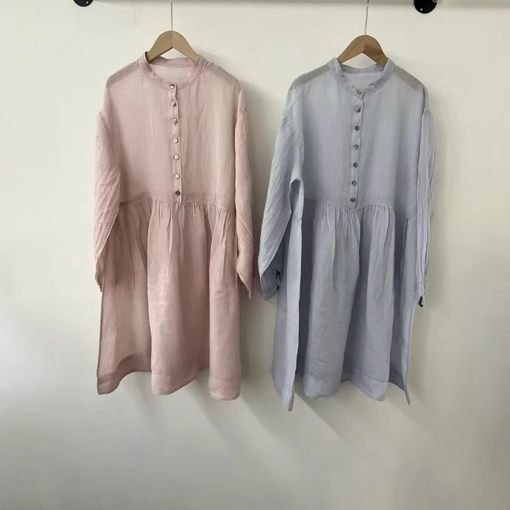 Dame Relaxed Fit Button-Up Kjole med plisseret A-linje Skirt Stilla