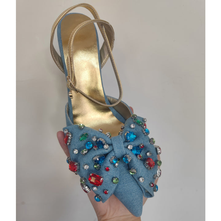 Dame Strass-dekorerede spidse Slingback-hæle Stilla
