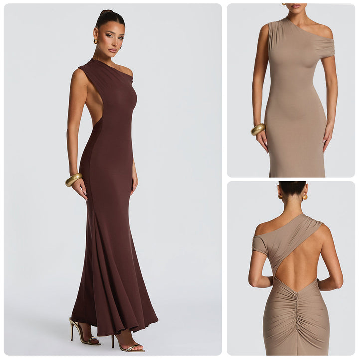 Kvinders elegante asymmetrisk maxikjole med off-shoulder design Skovae
