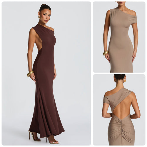 Kvinders elegante asymmetrisk maxikjole med off-shoulder design Skovae