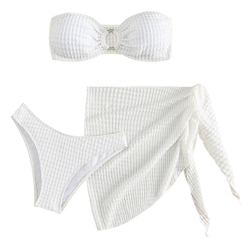 Dame bandeau-bikini med gennemboret design og kombinerbar nederdel Skovae