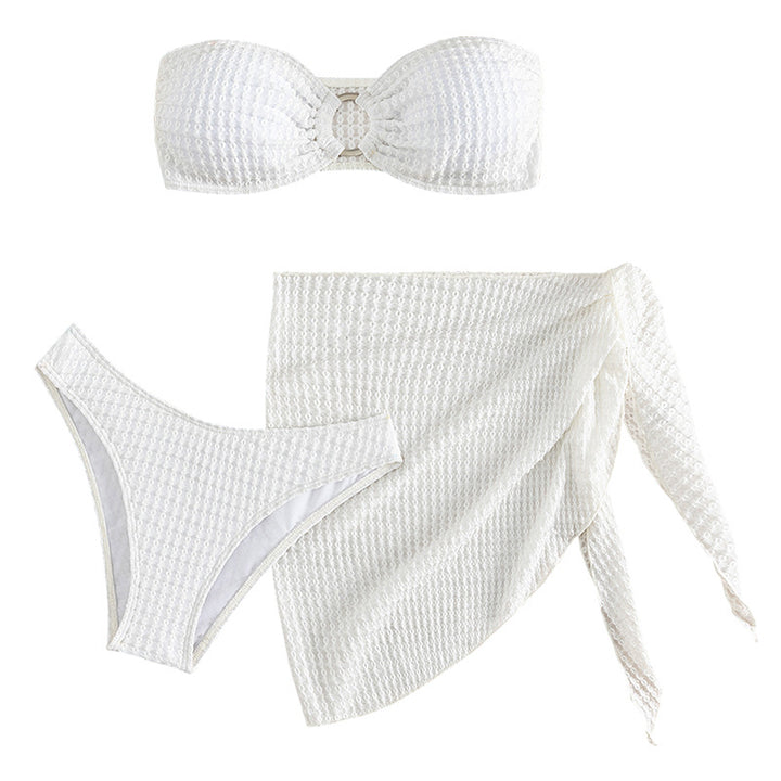 Dame bandeau-bikini med gennemboret design og kombinerbar nederdel Skovae