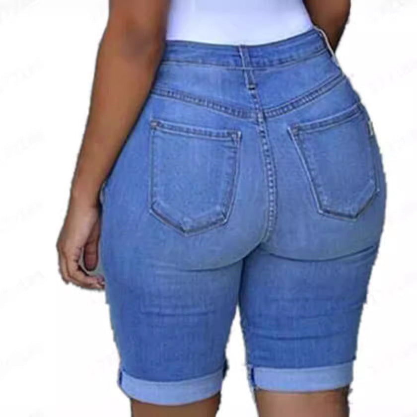 Dame Stilfulde Revnede Denim-Bukser med høj talje og smal pasform Stilla