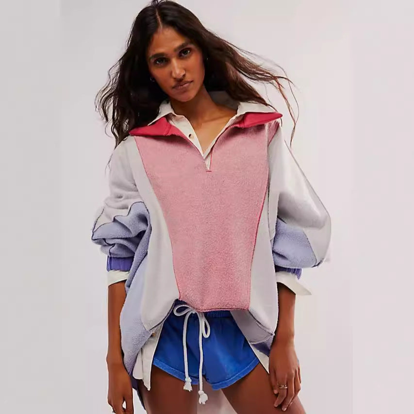 Damer afslappet oversized fleece-trøje med høj krave og snøre Stilla
