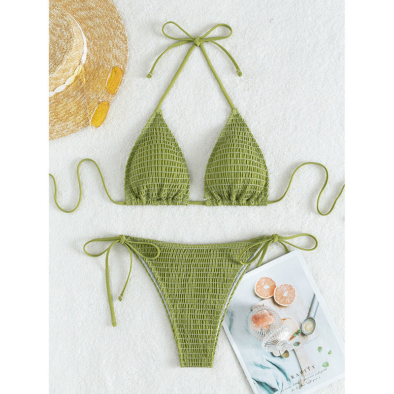 Dame Triangel-Bikini med raffinerede flæse-detaljer og justerbare stropper Skovae