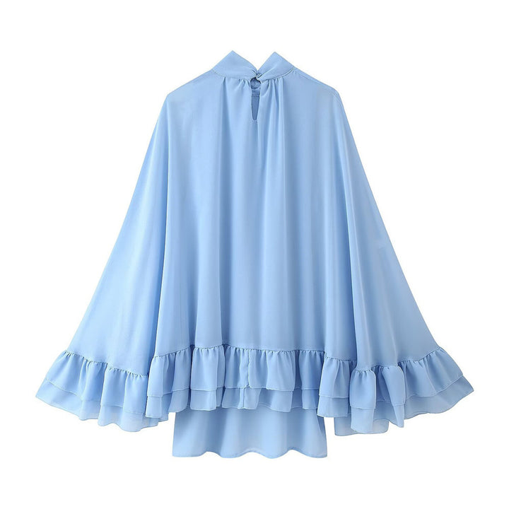 Dame flydende chiffon-top med dekorative flæsedetaljer Stilla