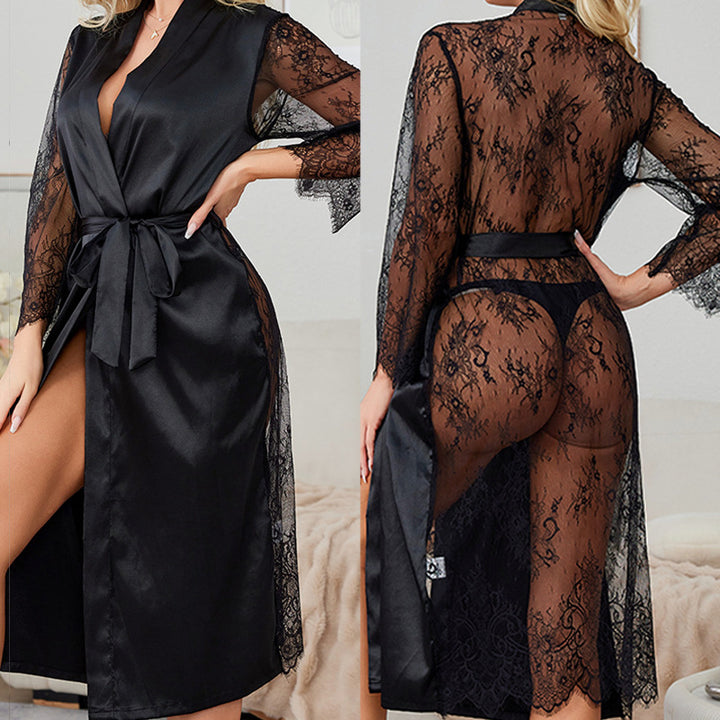 Dame spidse kimono-kåbe med silkeblød satin og elegant bælte Stilla