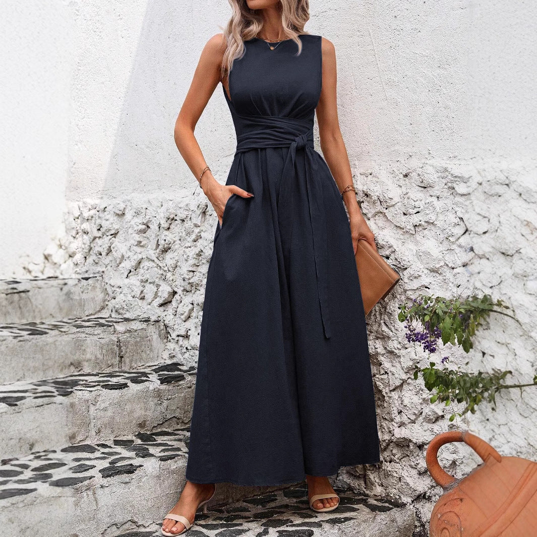 Dame Maxikjole med elegant taljebind Stilla