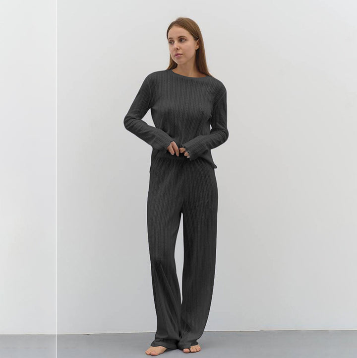 Dame Strik-Pyjama-Sæt med cropped top og vide ben Stilla