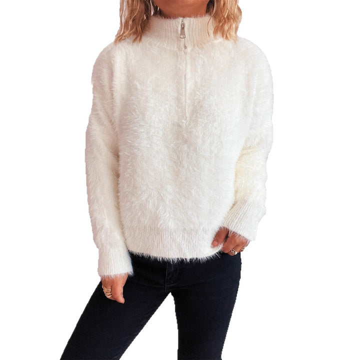 Kvinders hyggelige pullover med høj krave og lynlås Stilla