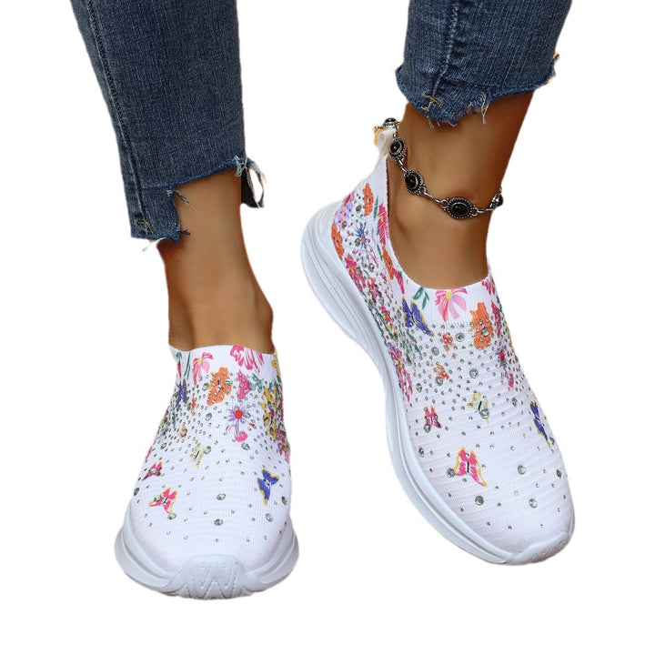 Dame Behagelige Slip-On Sneakers med moderigtige Blomsterbroderi og Rhinsten detaljer Stilla