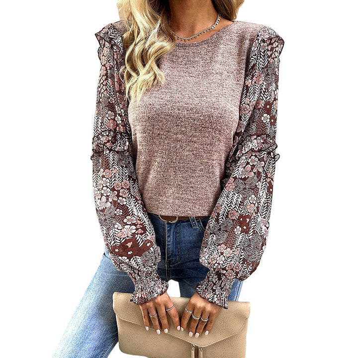 Damebluse med florale flæsedetaljer og elastiske ærmer Stilla