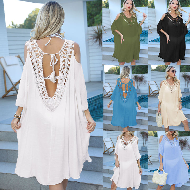 Femme Elegante Kold Skulder Strand Overwurf Kjole Stilla