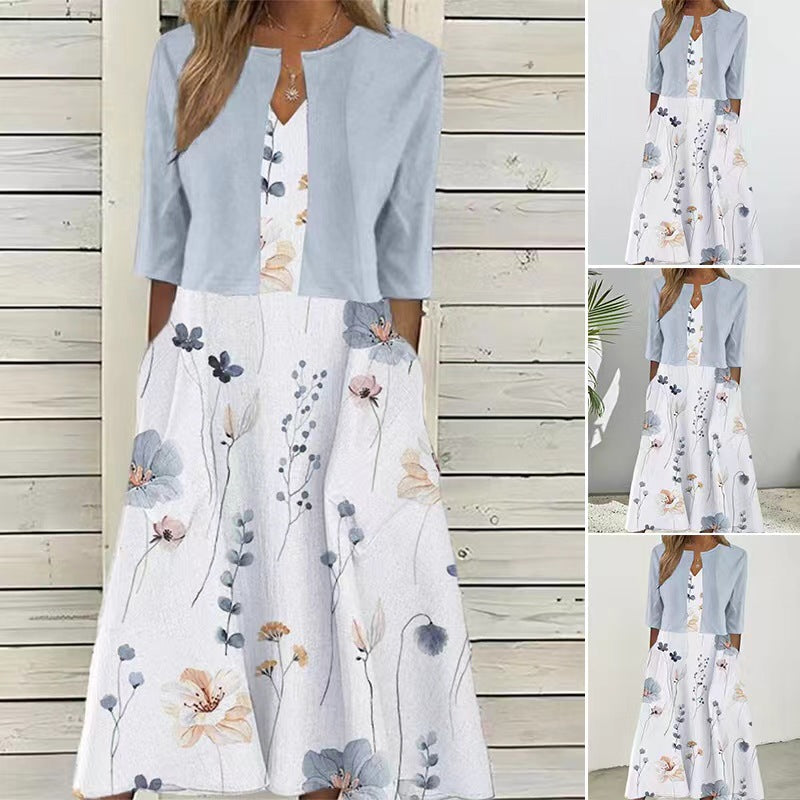 Damer Maxikjole med florale accenter og smart Bolero Stilla