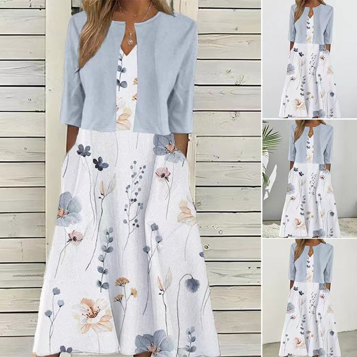 Damer Maxikjole med florale accenter og smart Bolero Stilla
