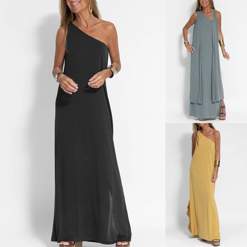 Dame Maxi kjole med asymmetrisk snit og elegant slids Stilla