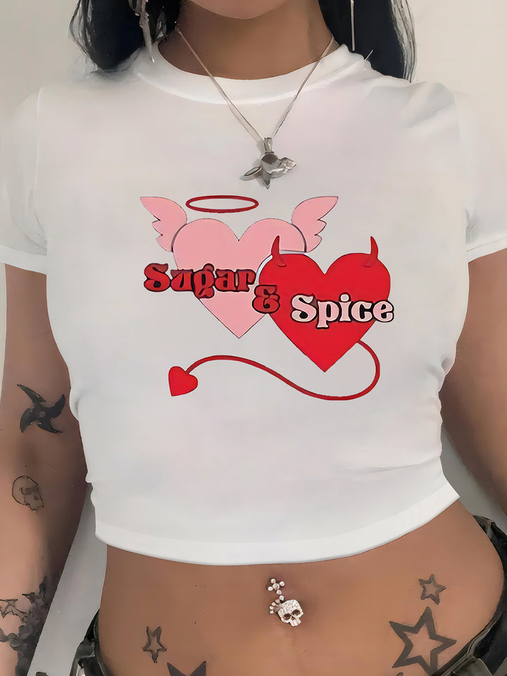 Dame Crop-T-Shirt med muntert kirsebærmotiv Skovae