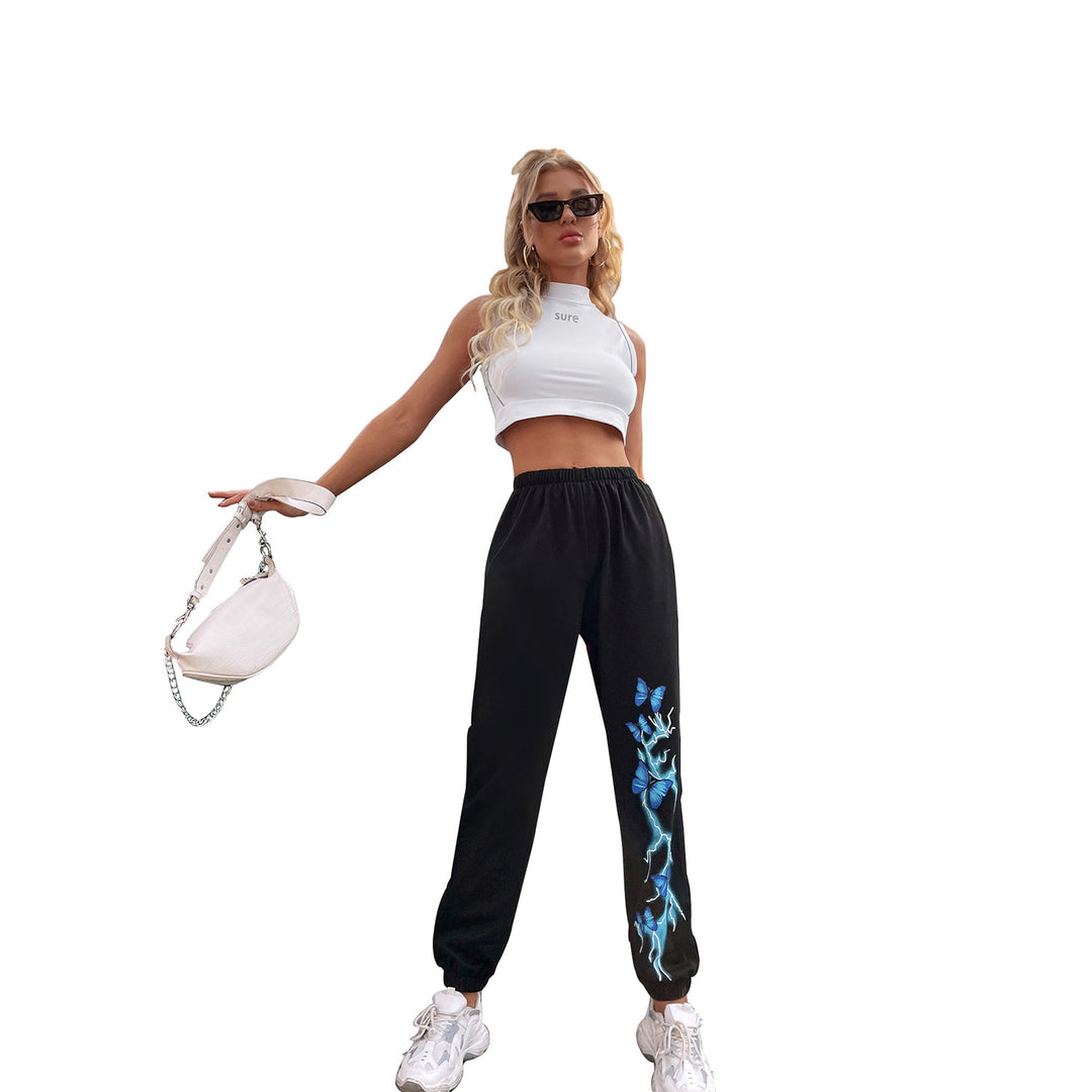 Kvinders casual joggers med farverigt sommerfugle- og lyn-design Stilla