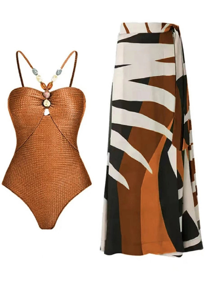 Dame Strappy Lace-Up Enkelt Badeanstyr med matchende Cover-Up Wrap-Top Stilla