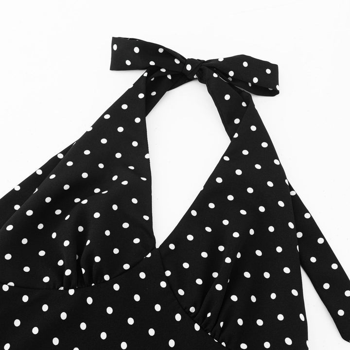Dame maxikjole med halterneck stropper og legende prikket mønster Stilla