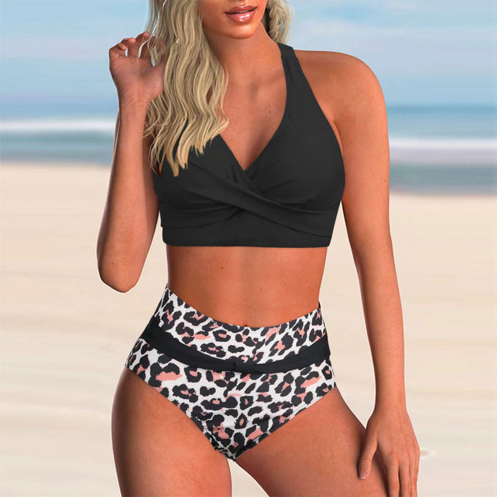 Dame Højskåret Bikini-sæt med elegant V-wrap-top og Comfort-bund Skovae