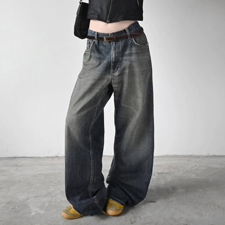 Dame størrelse Denim jeans i afslappet Chino stil med høj talje Skovae