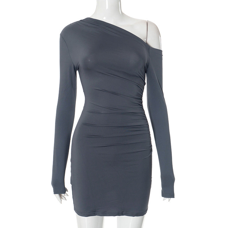 Femme asymmetrisk Langærmet Bodycon Kjole Stilla