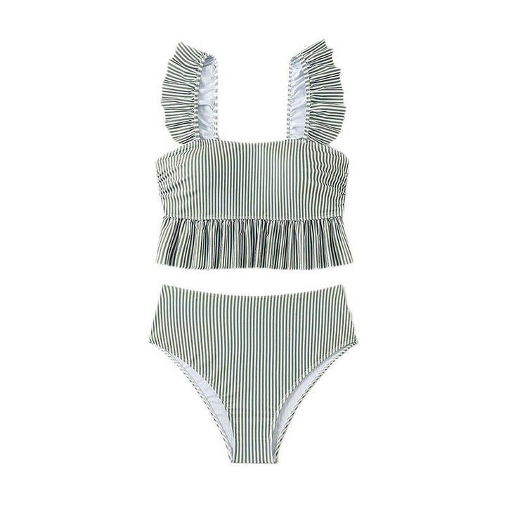 Dame Bikini-sæt med feminint flæsedesign og høj talje Skovae
