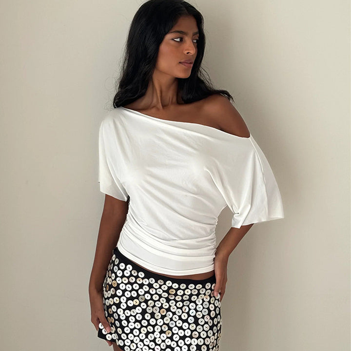 Dame Off-Shoulder Top med Drapering Skovae