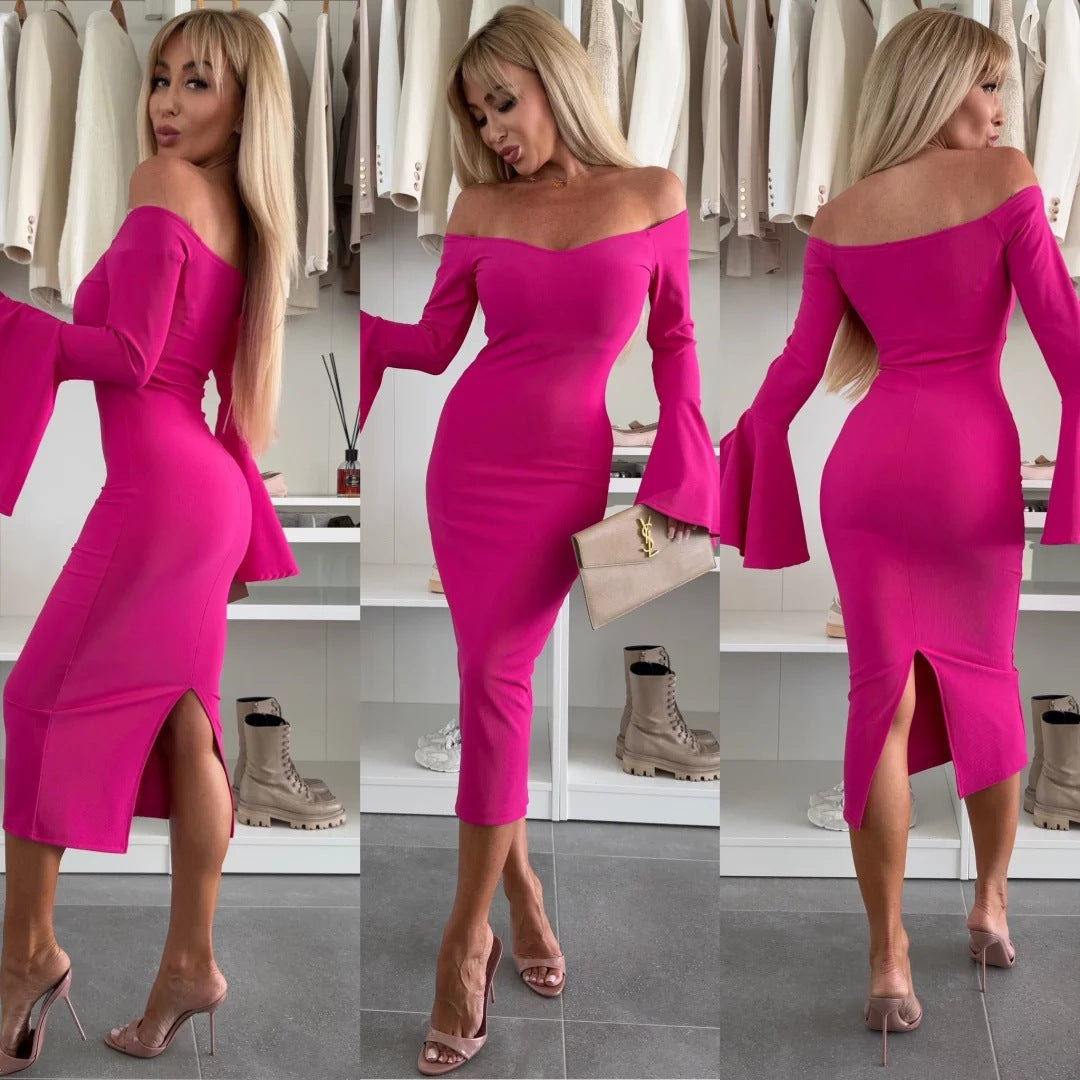 Dame Off-Shoulder klokkeærme midi kjole Stilla