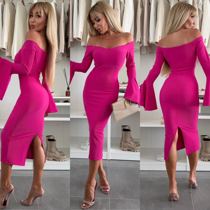 Dame Off-Shoulder klokkeærme midi kjole Stilla