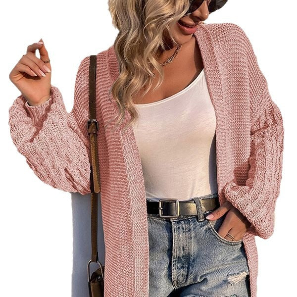 Dame chunky strik cardigan med åbne front og fashionable kabelmønstre Stilla