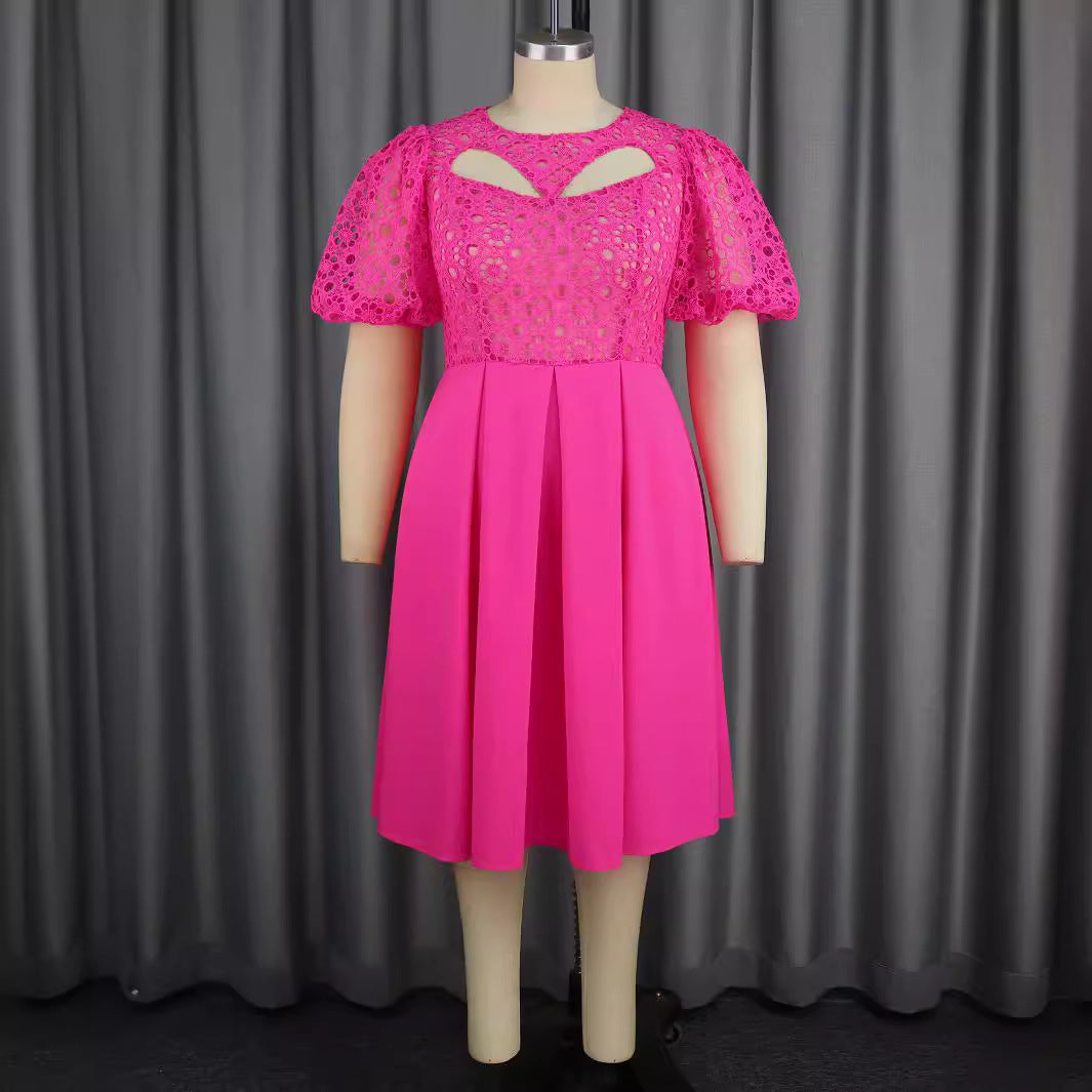 Dame Elegant A-linie kjole med cut-out-detaljer og puffærmer Skovae