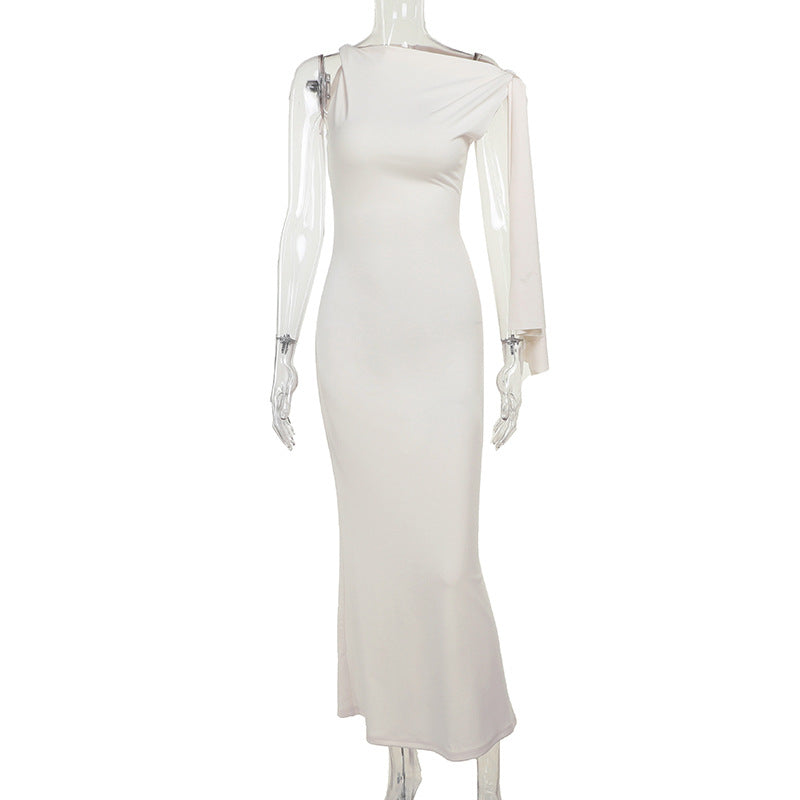 Dame elegant maxikjole med asymmetrisk design og en ærmeløs skæring Skovae