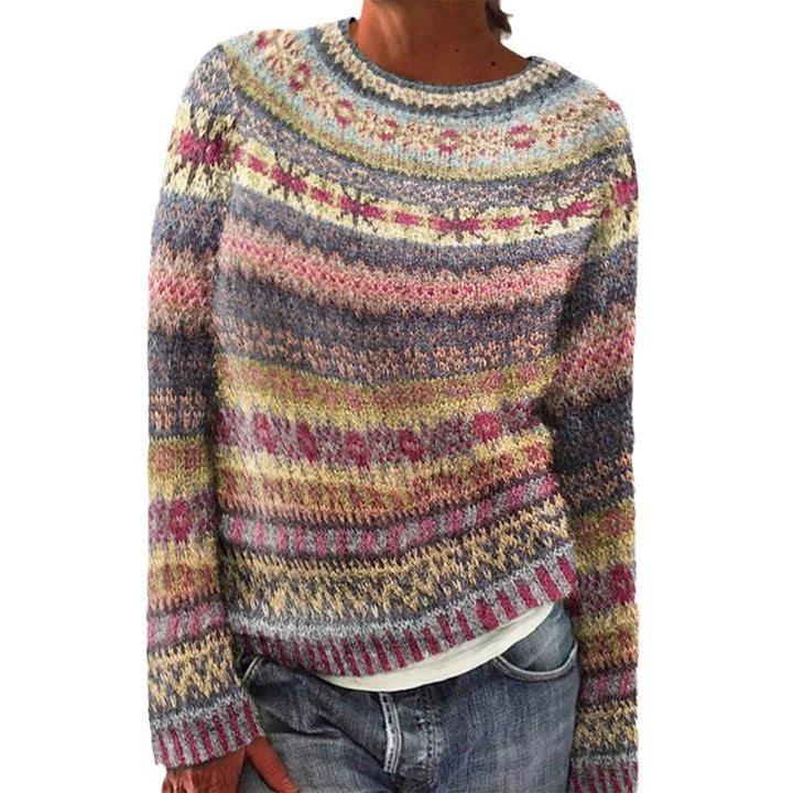 Damer hyggelig strikket sweater med farverigt mønster og afslappet snit Stilla