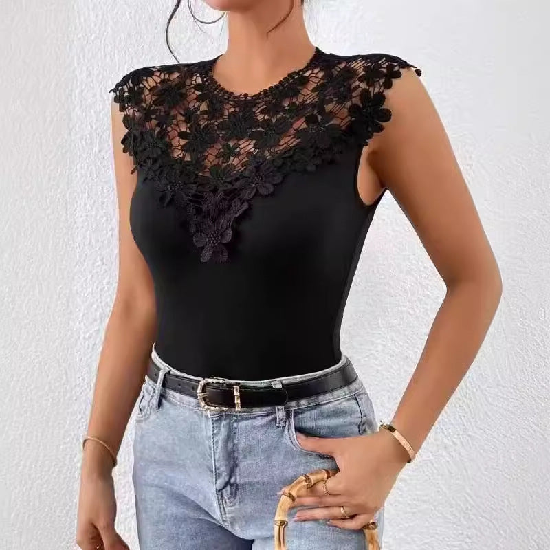 Dame Floral Spids-Detalje Bodysuit Stilla