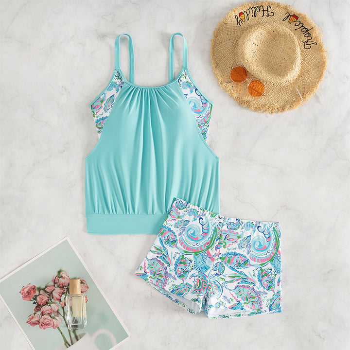 Dame Tankini sæt med blomster mønster og behagelige shorts Skovae