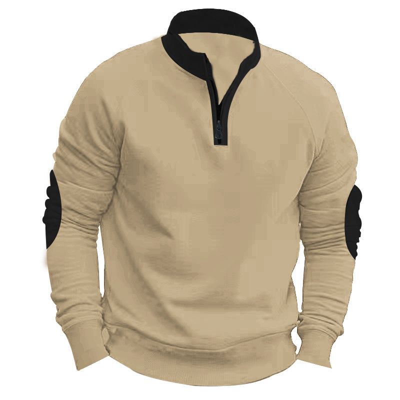 Herrer nan Raglan-pullover med kort lynlås, ståkrave og ergonomiske albue-paneler Skovae